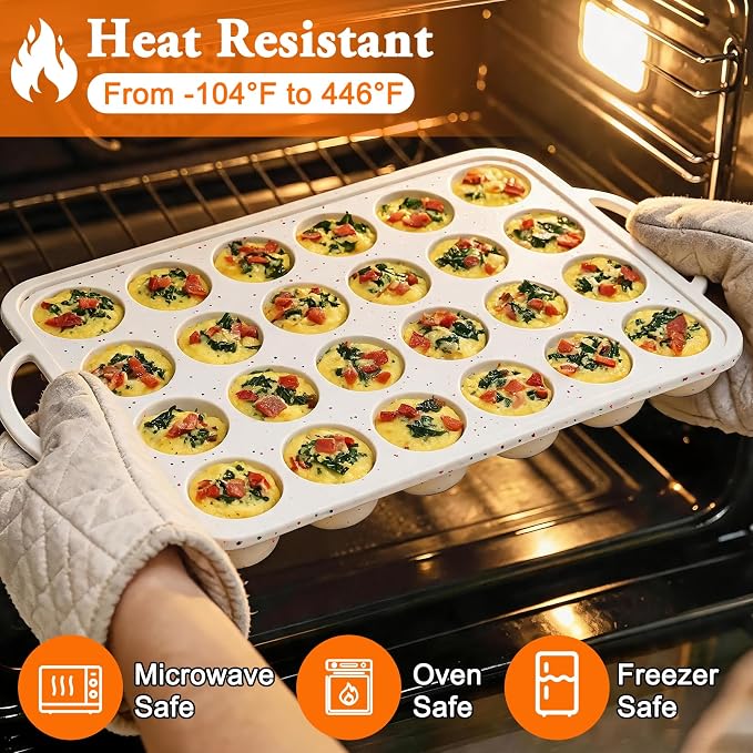 2 Pack Silicone Muffin Pans with Metal Reinforced Frame Regular 24 Cups Cupcake Pan with Handle Nonstick BPA Free Muffin Molds for Baking Muffins, Cupcakes, Egg Bites, Oven Dishwasher Safe