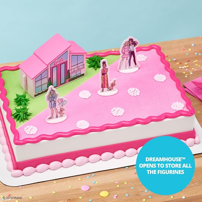 DecoSet Barbie Dreamhouse Adventures Cake Topper, 4 Piece Decoration With Dreamhouse and Friends, for Birthday Cake, Ready to Use