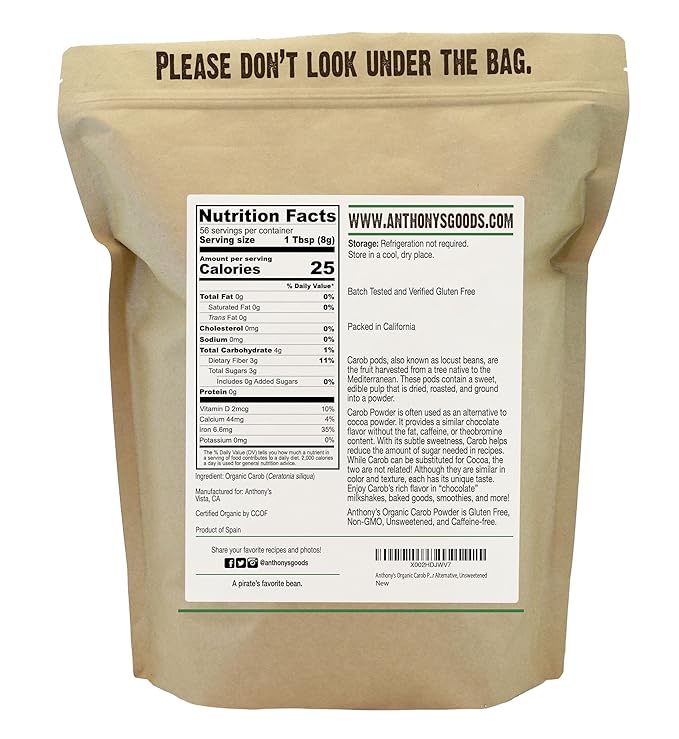 Anthony's Organic Carob Powder, 1 lb, Gluten Free, Non GMO, Cocoa Powder Alternative, Unsweetened (Pack of 2)