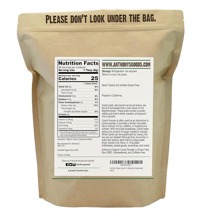 Anthony's Organic Carob Powder, 1 lb, Gluten Free, Non GMO, Cocoa Powder Alternative, Unsweetened