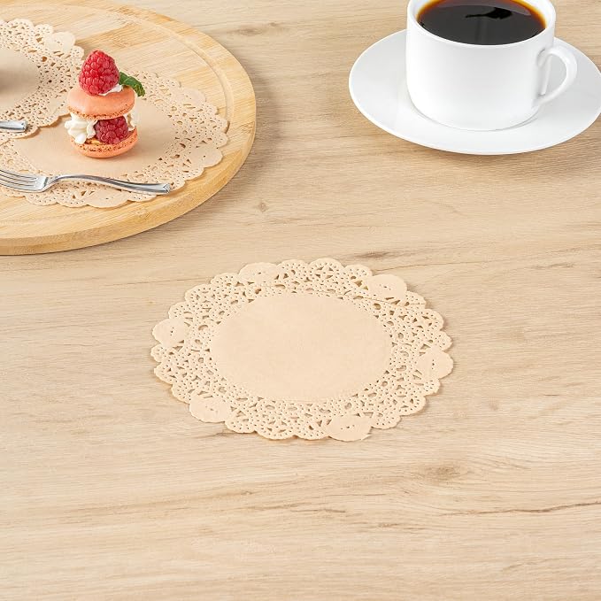 Restaurantware Paper Doilies 4000 Count 6 Inch Kraft Lace Disposable Placemats for Catering Round Decorative Table Setting Doilies for Desserts