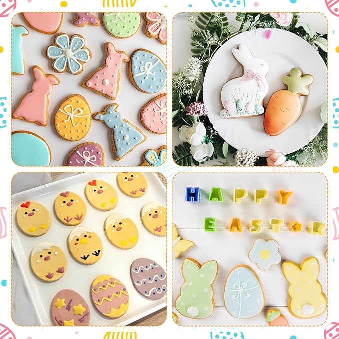 Easter Cookie Cutter Set - 12Pcs Mini Cookie Cutters Variety Pack with Dough Scraper, Stainless Steel Cookie Mold for Biscuits, Fondant, Sandwiches and Pancakes, Style A
