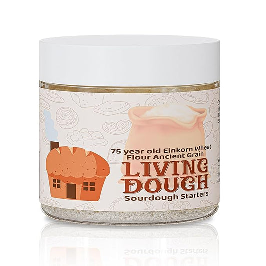 Living Dough - 75 Year Old Einkorn Wheat Flour Ancient Grain Sourdough Starter Culture - Active & Live Organic Sourdough Starter for Baking - For Artisan Bread, Pizza Dough, Waffles & More