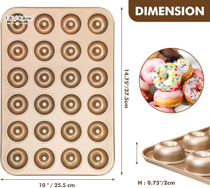Webake Mini Donut Pan Non-stick 24-Cavity Small Donut Tray Heavy Gauge Bite Size Inch Doughnut Pans for Baking