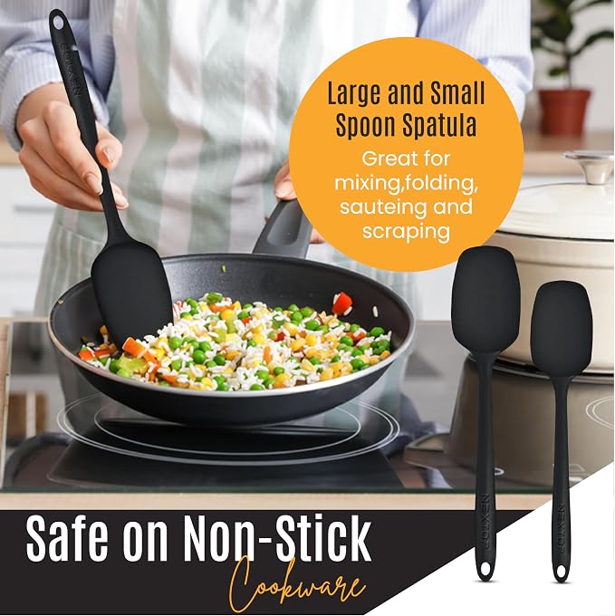 NEXTOP Silicone Spatula Set, 6-Piece Kitchen Utensil Set with Silicone Spatulas and Basting Brush, One-Piece Design for Mixing, Baking, Scraping, Stirring and Cooking, Nonstick Friendly (Black Set)