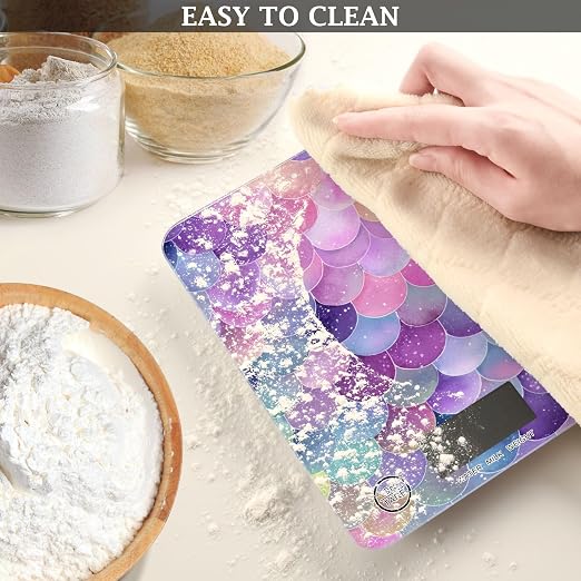 Food Scale Kitchen Scale for Baking Cooking Digital Food Weighing Measuring Scale Small Waterproof Electric Food Scale Watercolor Mermaid Scales Colors