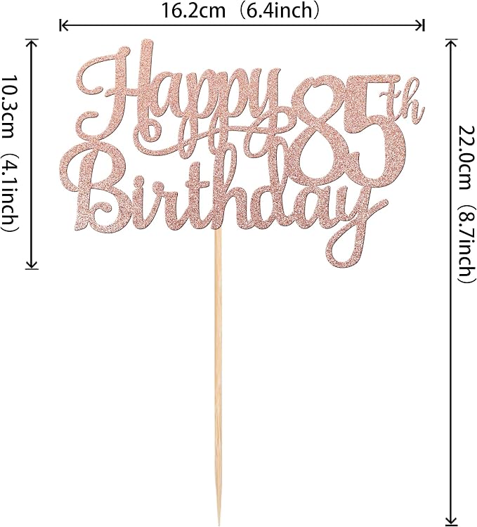 1 PCS Happy 85th Birthday Cake Topper Glitter Cheers to 85 Years Birthday Cake Pick 85 Fabulous Cake Decoration for Happy 85th Birthday Theme Party Decorations Supplies Rose Gold