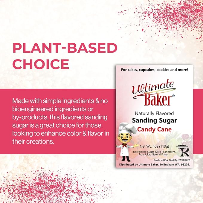 Ultimate Baker Flavored Sanding Sugar (1x4oz) - Burst of Flavor & Color for Cakes, Cookies & More, All-Natural, Perfect for Baking & Decorating or as a Flavored Coffee Sugar (Candy Cane)