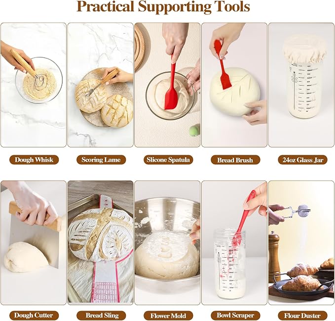 Sourdough Starter Kit, 2L Oval Sourdough Bread Baking Supplies, 6 Level (77-122°F) Graphene Heating Thermostatic Banneton Proofing Basket, Sourdough Starter Warmer for Bread Making Baking Fermentation