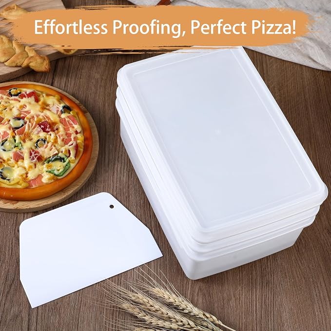 6-pack Dough Pizza Proofing Box Set-4.5l White Food Storage Containers with Lids + 2 Large Plastic Dough Scrapers-food Prep Set