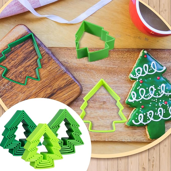 Domensi 3 Sets Christmas Tree Cookie Cutters, Plastic Christmas Cookie Cutter Tools for Baking, Biscuit
