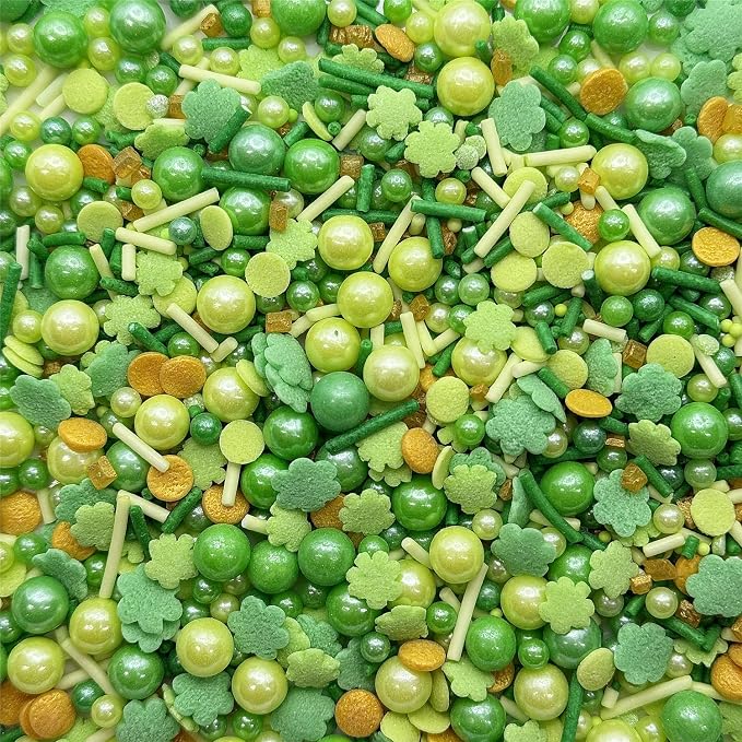 CandiJumpin Green Pearl Sprinkles, Edible Pearls and Jimmies Mix Green Sprinkles Crunchy Jimmies Edible Pearls for Cake Decorating Pearl Decoration for Baking Baby Shower St Patricks Day Birthday Wedding Christmas Supplies 3 OZ
