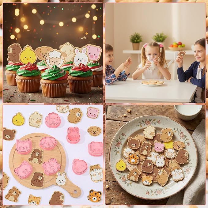 Jspupifip 16 Pack Capybara Animal Cookie Cutters Set, 3D Cookie Plunger Stamps Farm Animal Circus DIY Press Molds Baby Shower Cracker Cutters Birthday Party Baking Supplies Clay Biscuit Molds
