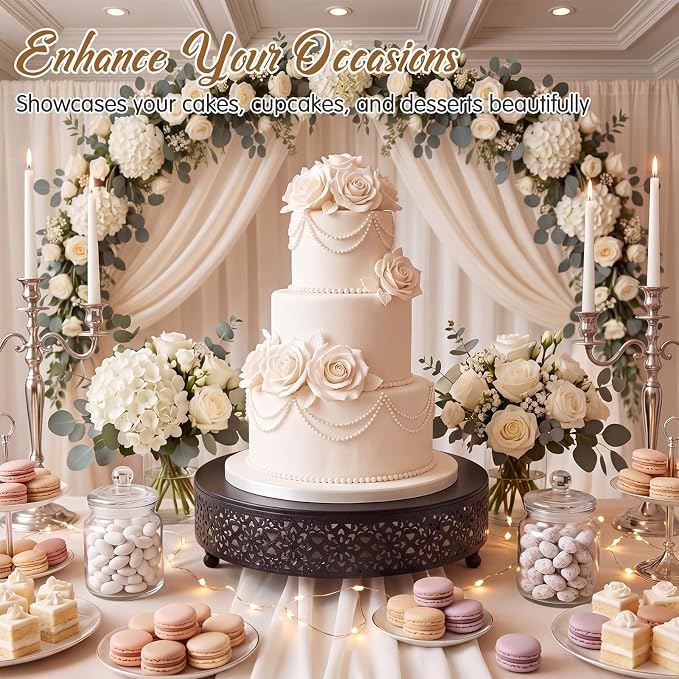 Wenqik Cake Stand 12 Inch Round Metal Cupcake Dessert Wedding Cake Stand Cookies Display Holder Fruit Serving Tray for Table Wedding Birthday Anniversary Party, Black