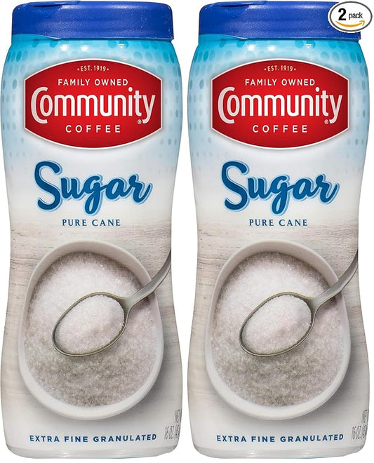 Community Coffee Extra Fine Granulated Sugar, 16 Ounce Can (Pack of 2)