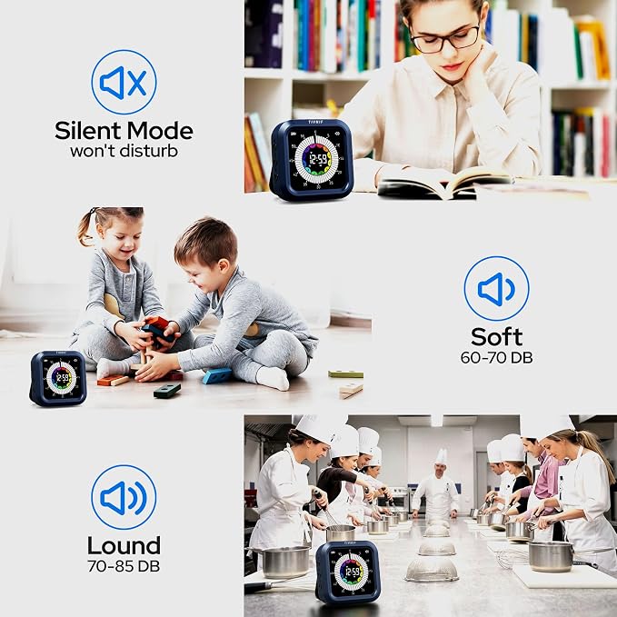 Visual Timer for Kids with Color Display Kitchen Timer 1500mAh Battery | Memory Function Scroll Wheel Control, Magnetic Back with Stand, Up to 12h59m Countdown, Kitchen, Study & Classroom