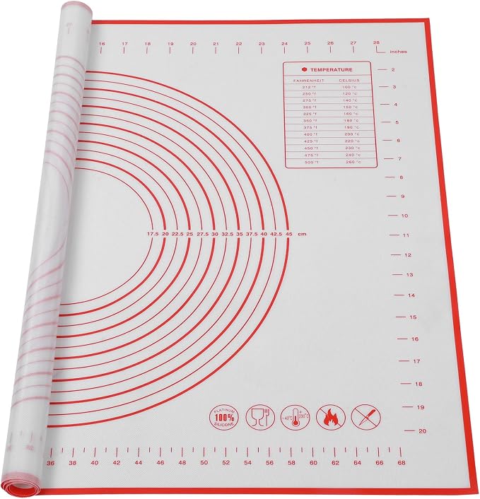 Large Silicone Baking Mat 32 x 24" Red Silicone Pastry Mat for Rolling Out Dough Rolling Mat - Pie Crust Mat Oven Liner with Measurement