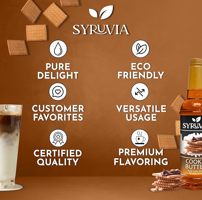 Syruvia Coffee Syrup, Cookie Butter Flavored Syrup for Drinks, Lattes, and Desserts – 25.4 fl oz - with Pump