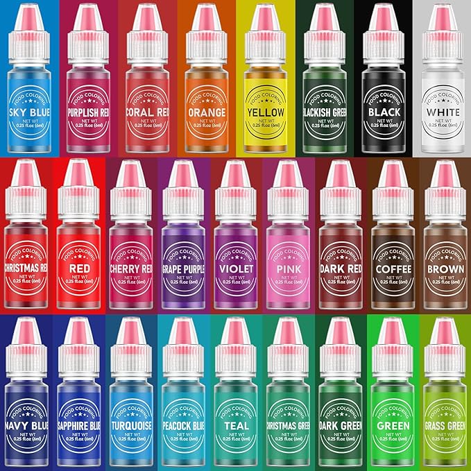 Food Coloring for Baking - 26 Vibrant Cake Coloring Liquid Set for Dessert Decorating, Food Grade Food Dye for Icing,Fondant,Cookies,Easter Egg,Making DIY Supplies Kit- 0.25 Fl. oz/Bottles
