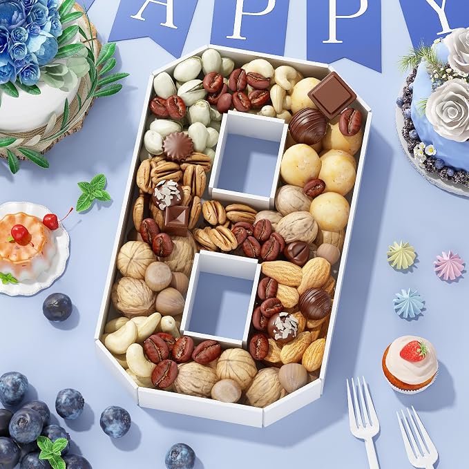 HILAVO Cardboard Number for Charcuterie, 13.7" Cardboard Number 8 Fillable Number for Food Paper Mache Number Boxes for Cupcake Sweet Candy 8th Birthday Anniversary Party Decorations