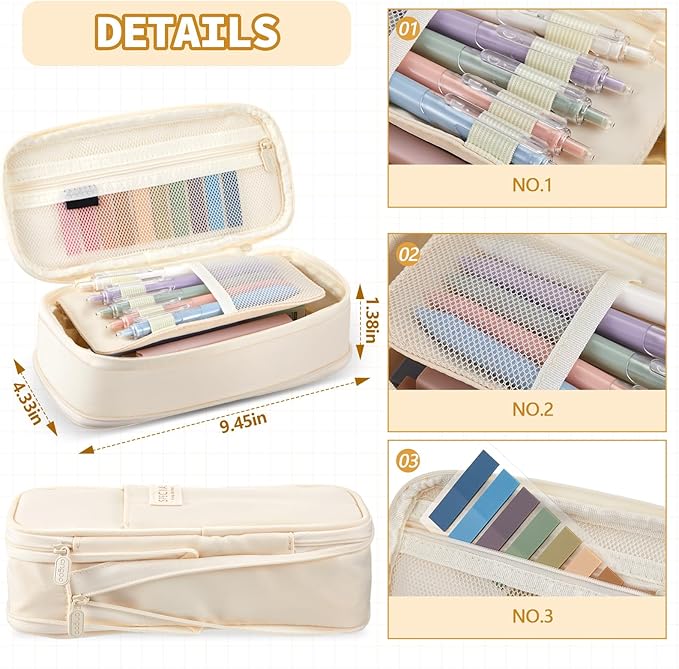 Jutom 39 Pcs Aesthetic Book Annotation Kit Highlighter with Case Bag Gel Pen Transparent Sticky Note Taking Bible Supplies(Cream,Cute Style)