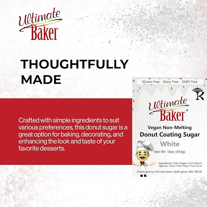 Ultimate Baker Vegan Dusting Powder, Non-Melting Snow Sugar for Donuts, Icing & Baking with a Smooth White Coating for Decorating & Finishing (16oz (1lb))