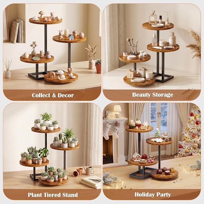 Emfogo 4 Tier Cupcake Stand for 50 Cupcakes, Wooden Round Cupcake Tower Stand, Dessert Display for Wedding Birthday Party Afternoon Tea Rustic Tiered Tray for Cake Cookies Food (1-Pack)