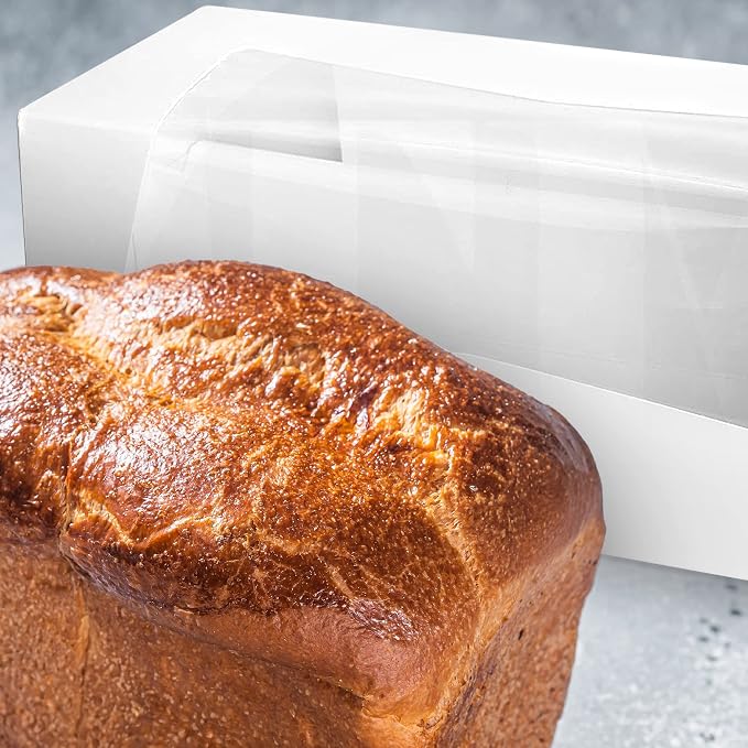 MT Products 9" x 4" x 3.5" White Auto-Popup Bakery Boxes with Window - 25 Pack - Long Pastry Container for Cupcakes, Strawberries, Donuts & Swiss Rolls - Made in the USA