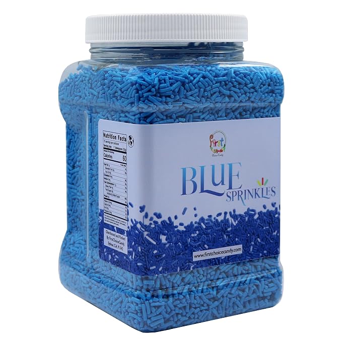 Decorating Sprinkles By FirstChoiceCandy- 2 LB - Colorful Jimmies Great For Topping for Bakery, Ice Cream, and Confectionary - Kosher Sprinkles In a Resealable Container (Blue)