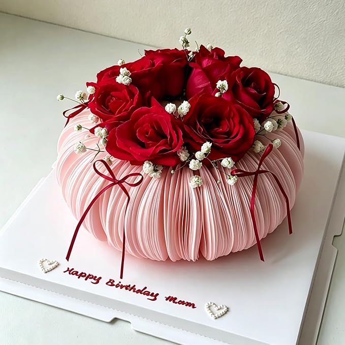 60PCS/80PCS Wafer Paper Round Pieces 3D Spherical Cake Edges Rice Paper Swan Rose Flower Round Cupcake Decoration Inserts (60, Pink, small)