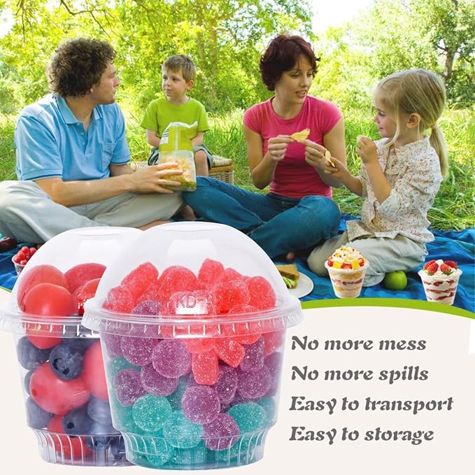 8 oz Clear Plastic Dessert Cups with Dome Lids (25Sets) - Disposable Snack Bowls (No Hole) for Cereal Parfait, Yogurt, Cupcakes, Pudding, Jello and Individual Desserts at Party