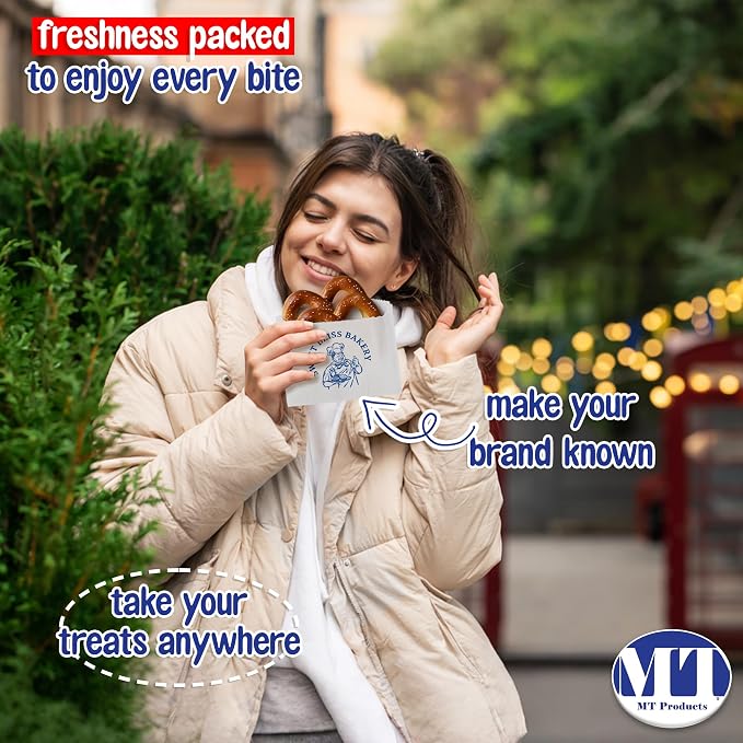MT Products Custom Printed Small White Paper Bags 6" x 4.5 - Personalized Disposable White Cookie Bags