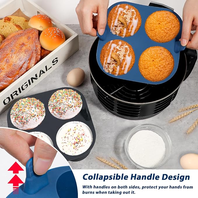 Webake 2PCS Jumbo Silicone Air Fryer Muffin Pan for Baking, 4-Cavity Egg Bites Silicone Mold, Nonstick BPA Free Muffin Tins Baking Cups