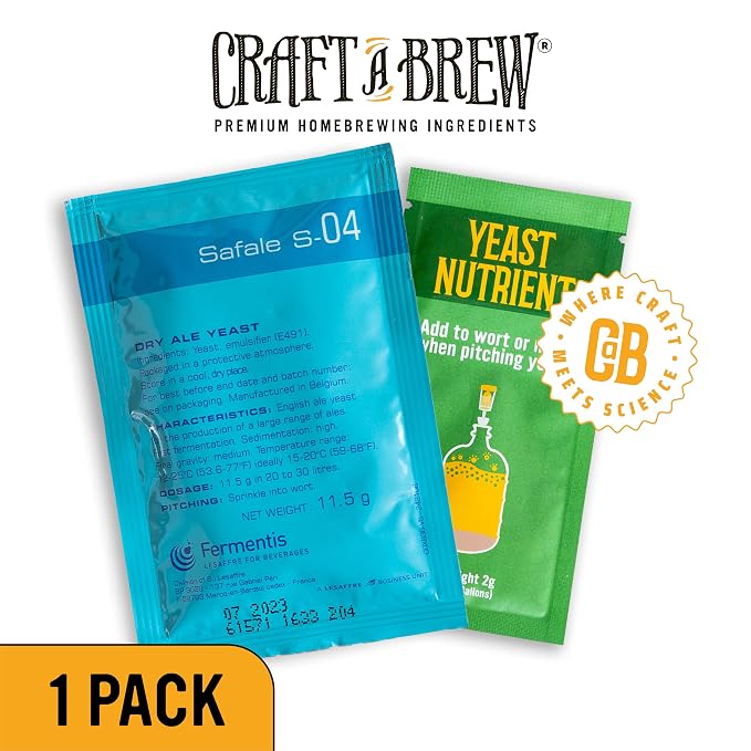 Craft A Brew - Safale S-04 Dry Yeast - Fermentis - English Ale Dry Yeast - For English and American Ales and Hard Apple Ciders - Ingredients for Home Brewing - Beer Making Supplies - [1 Pack]