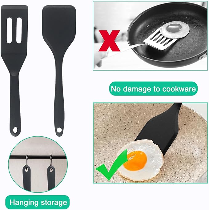 （2 Pack） Heat-Resistant Flexible Silicone Spatula for Baking, Cooking, Small Silicone Spatula Kitchen Utensils for Cookies & Brownies, Mini Rubber Spatulas for Nonstick Cookware (Black)