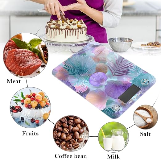 Food Scale Kitchen Scale for Baking Cooking Digital Food Weighing Measuring Scale Small Waterproof Electric Food Scale Shells Leaves Blue Green
