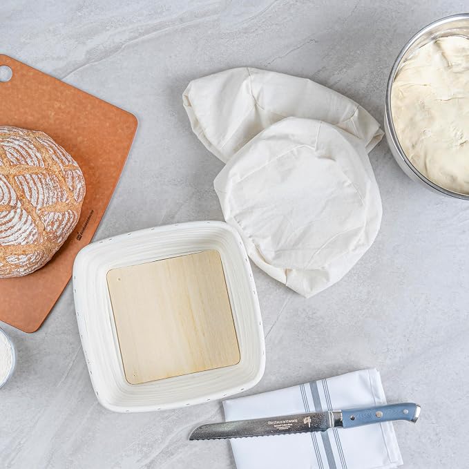 Restaurantware Bread Proofing Baskets 9 Inch Square Pack of 10 Rattan Dough Fermentation Baskets With Cotton Liners, Oval Banneton Bread Rising Bowls For Home, Commercial, Artisanal Baking