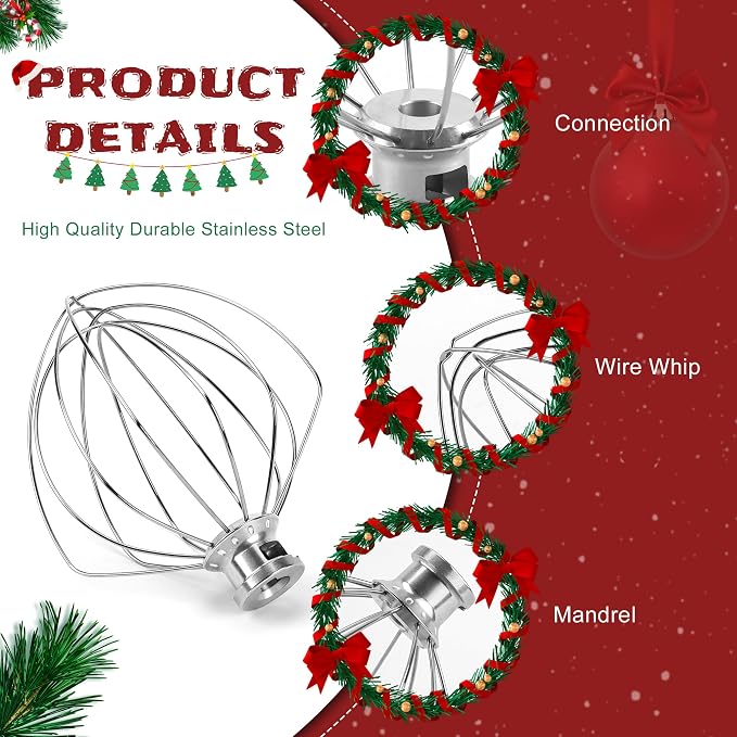 KN256WW 6-Wire Whip Kitchen Mixers Attachment Fits for 6 Quart k-i-t-c-h-e-n-a-i-d Bowl-Lift Stand Mixer Accessory Replacement,Stainless Steel Whisk Replaces KV25GOX,KD2661X,KP26M1X,KT2651X by Sikawai
