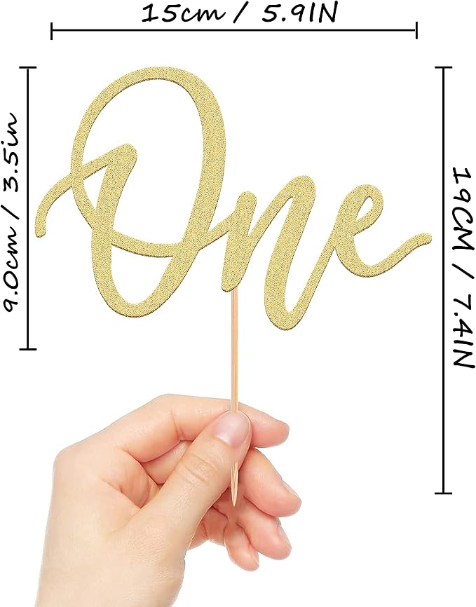 MYAMPED First Birthday Cake Topper - Glitter Gold One Sign 1st birthday Cake Decorating Supplies, Suitable for Baby Shower Favors, Gender Reveal, Baby Birthday Party or Baby Photo Booth Props