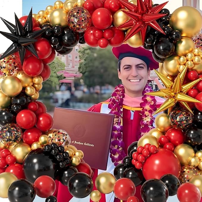 Bonropin Red Black Gold Balloon Garland Arch Kit 158pcs with Red Black Gold Confetti Balloons, Star Foil Balloons, for Graduation New Year Anniversary Birthday Party Decorations