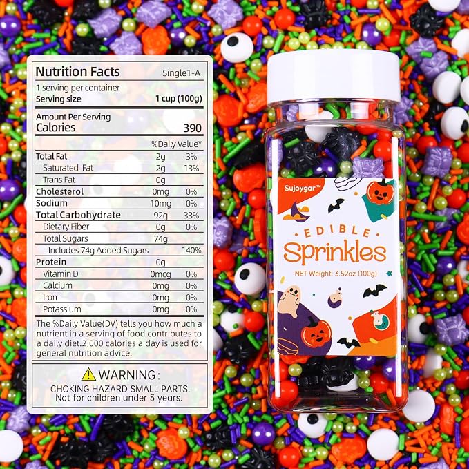 Halloween Sprinkles for Cake Decorating, 3.52oz Purple Eyeball & Pumpkin Sprinkles for Cupcake Topper Cookie Chocolate Cake Ice Cream Baking Decorations Halloween Party