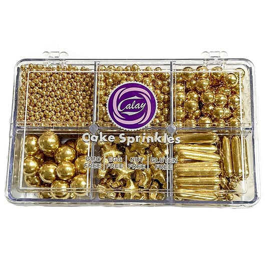 Homipooty Gold Pearl Sugar Sprinkles 130g/4.58oz Gold Pearl Star Sprinkles For Cake Decorations Wedding，Cookies，Ice Cream, Cupcake Toppers, Halloween Christmas Supplies