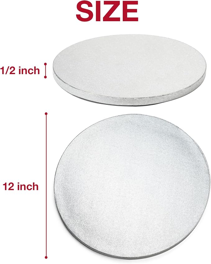 12inch Round Cake Boards 1/2inch Thick, Pack of 1 - Sturdy Silver Cake Drums with Smooth Straight Edges, Waterproof & Oil-Proof (12inch)