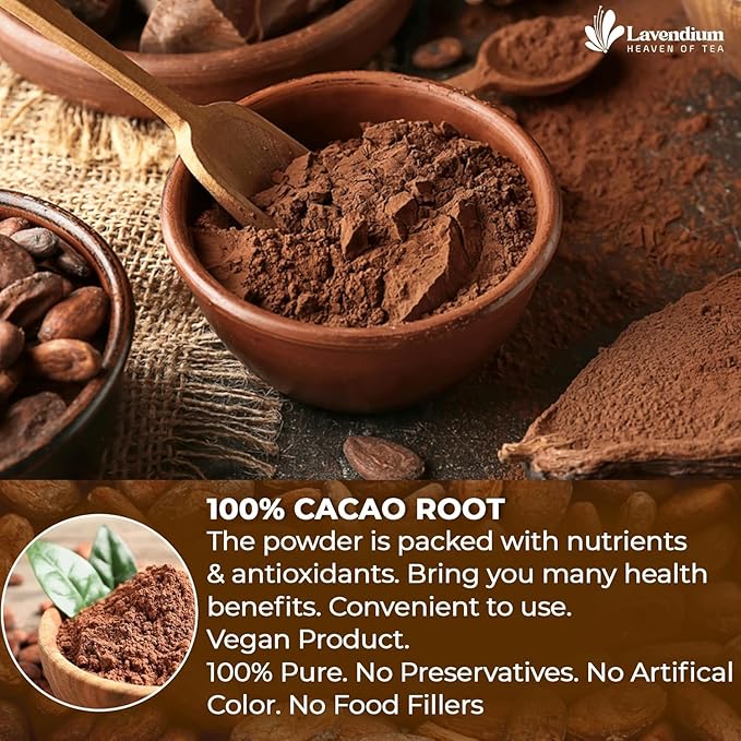 Lavendium, 6oz Cacao Powder, 100% Natural & Pure, Unsweetened, Rich Chocolate Flavor, Perfect for Baking & Smoothies, No Additives or Preservatives, No Gluten, Vegan