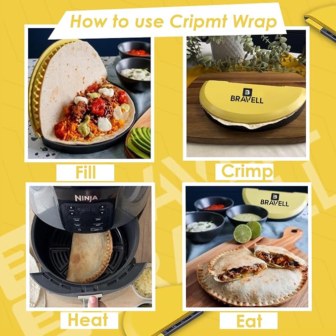 3-in-1 Tortilla Sealer, Tortilla Crimper Includes Free Rolling Pin – Adjustable and Removable 6, 8 & 10 Inch Plates for Burritos, Tacos, Quesadillas, Dumplings & Sandwiches – Yellow & Black