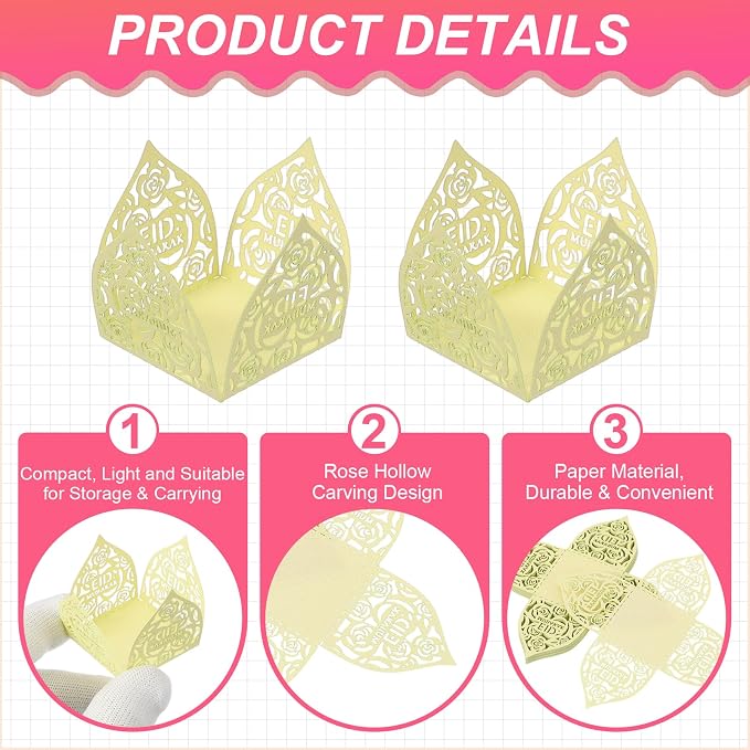 uxcell 25 PCS Truffle Wrappers 0.43x0.43 Inch Square Cupcake Liners Baking Wrappers Hollow Out Paper Dessert Cups for Wedding Birthday Light Yellow