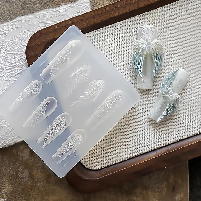 3D Angel Wings Nail Art Silicone Mold, Feather Wing Nail Charm Mold for UV Gel Acrylic Resin, Reusable Nail Art Decoration Mold for DIY Nail Design