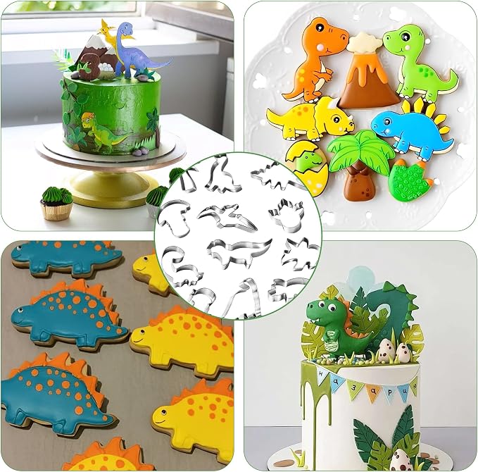 Dinosaur Cookie Cutter Set - 12Pcs Mini Cookie Cutters Variety Pack with Dough Scraper, Stainless Steel Cookie Mold for Biscuits, Fondant, Sandwiches and Pancakes