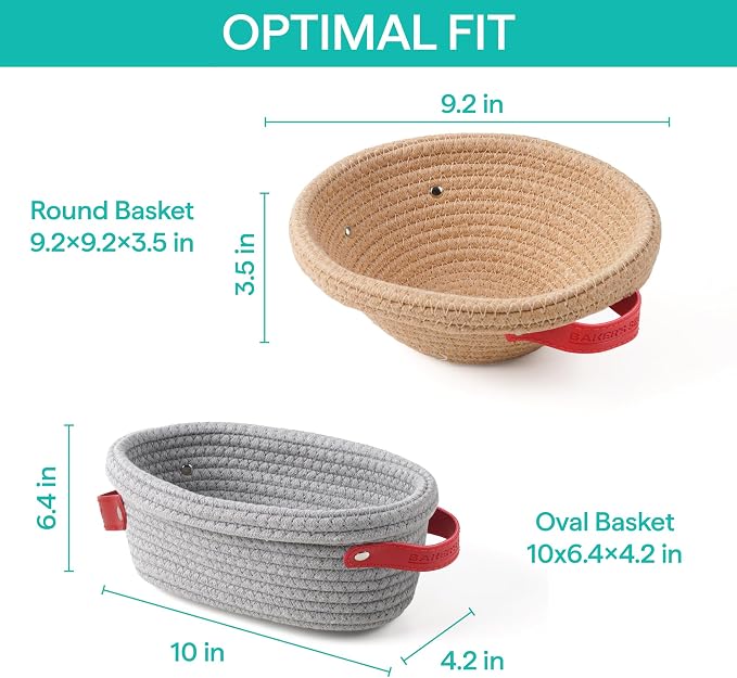 Baker's Secret Cotton Rope Banneton Bread Proofing Basket Set, Oval & Round Bread Baskets with Liners & Covers for Artisan Bread Baking, Sourdough Bread Baking Supplies