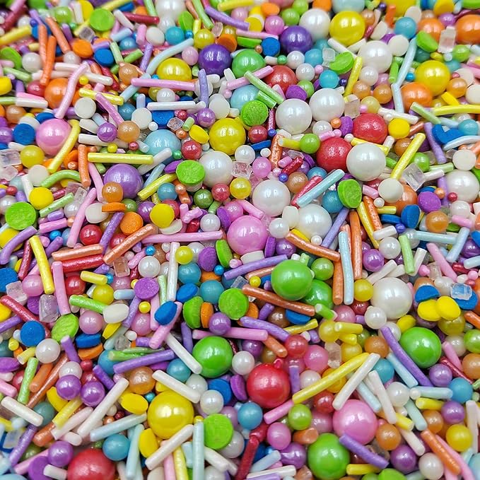 Rainbow Sprinkles for Cupcakes, Edible Birthday Sprinkles, Colorful Jimmies Pearls Sprinkle Mix for Baking Cupcake Toppers Cake Decorating Cookie Decorations Ice Cream Toppings